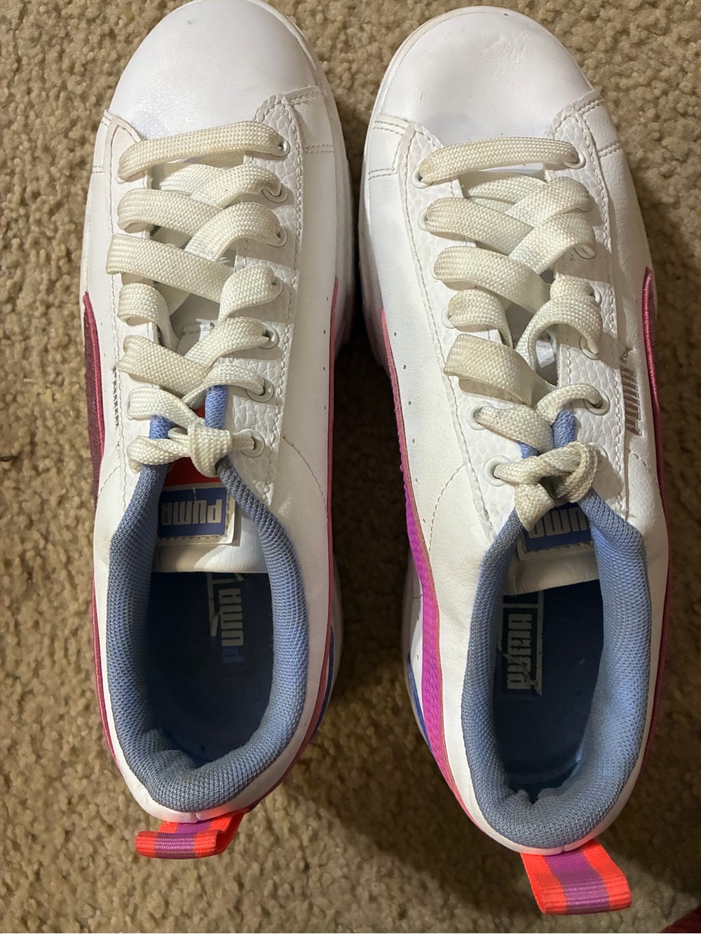 Puma Kids White Sneakers with Pink and Blue Accents